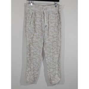 Athleta Cabo Tide Linen Jogger Pants Camo Print Drawstring Waist Women's Size 8